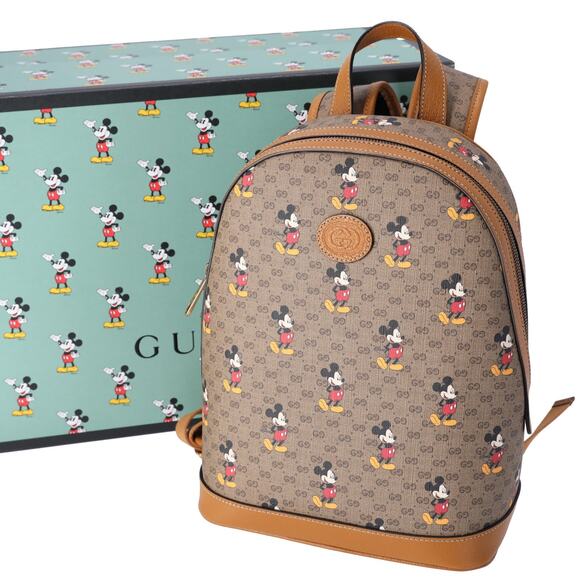 GUCCI x Disney Small Backpack Mickey Mouse Brown Multi GG Supreme - Picture 1 of 9